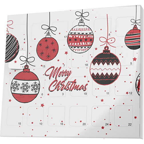 XS Adventskalender Weihnachtskugeln , M&M\'s, weiß / weinrot, Vollkartonhülle, weiß, 1,60cm x 12,00cm x 14,00cm (Länge x Höhe x Breite), Bild 1