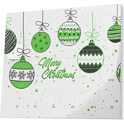 XS Adventskalender Weihnachtskugeln , M&M\'s, weiss / grasgrün, Vollkartonhülle, weiss, 1,60cm x 12,00cm x 14,00cm (Länge x Höhe x Breite), Bild 1