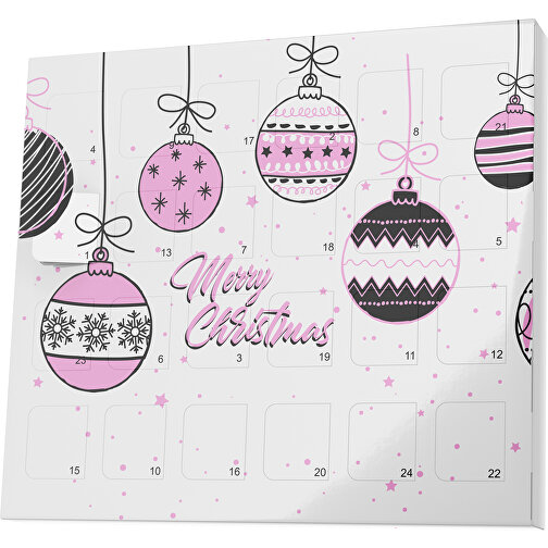 XS Adventskalender Weihnachtskugeln , M&M\'s, weiss / rosa, Vollkartonhülle, weiss, 1,60cm x 12,00cm x 14,00cm (Länge x Höhe x Breite), Bild 1