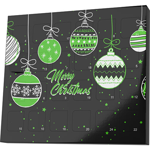 XS Adventskalender Weihnachtskugeln , Brandt, schwarz / grasgrün, Vollkartonhülle, weiß, 1,60cm x 12,00cm x 14,00cm (Länge x Höhe x Breite), Bild 1
