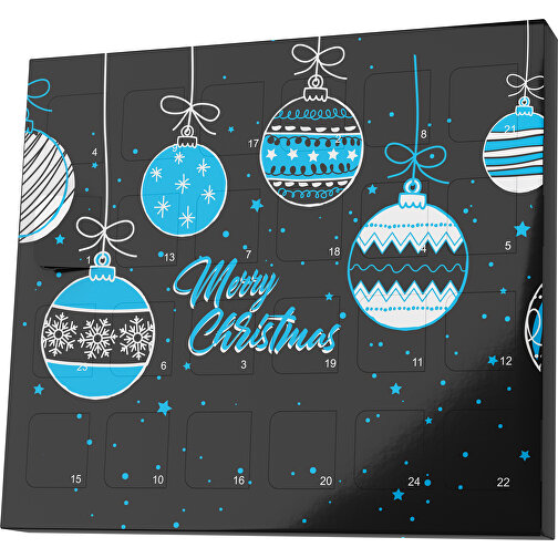 XS Adventskalender Weihnachtskugeln , Brandt, schwarz / himmelblau, Vollkartonhülle, weiß, 1,60cm x 12,00cm x 14,00cm (Länge x Höhe x Breite), Bild 1