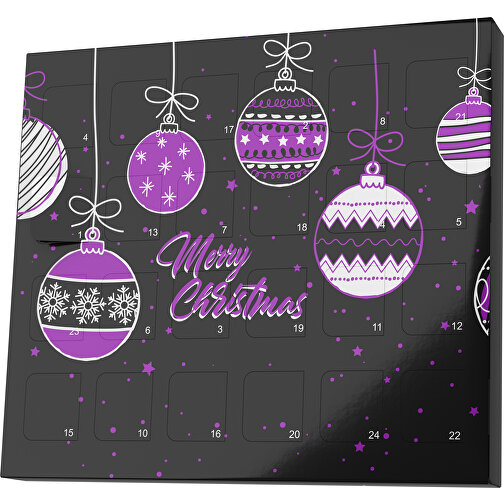 XS Adventskalender Weihnachtskugeln , Brandt, schwarz / dunkelmagenta, Vollkartonhülle, weiß, 1,60cm x 12,00cm x 14,00cm (Länge x Höhe x Breite), Bild 1