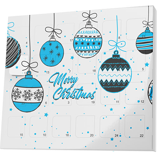 XS Adventskalender Weihnachtskugeln , Brandt, weiß / himmelblau, Vollkartonhülle, weiß, 1,60cm x 12,00cm x 14,00cm (Länge x Höhe x Breite), Bild 1