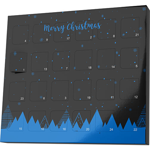 XS Adventskalender Weihnachtswald , M&M\'s, schwarz / kobaltblau, Vollkartonhülle, weiss, 1,60cm x 12,00cm x 14,00cm (Länge x Höhe x Breite), Bild 1