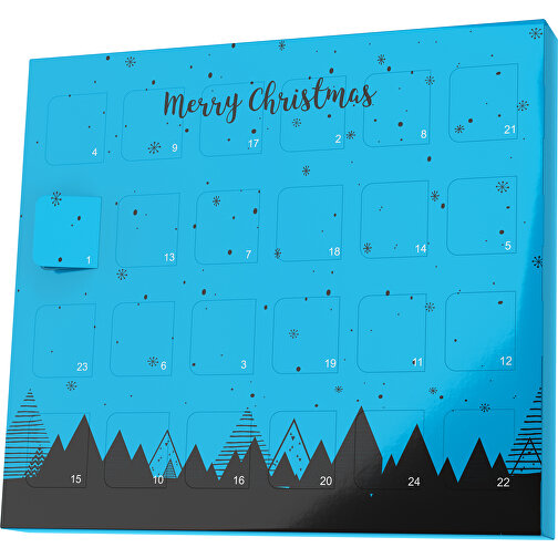 XS Adventskalender Weihnachtswald , Brandt, himmelblau / schwarz, Vollkartonhülle, weiß, 1,60cm x 12,00cm x 14,00cm (Länge x Höhe x Breite), Bild 1