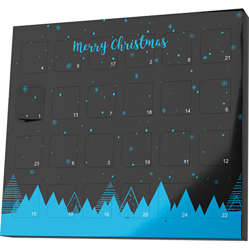 XS Adventskalender Weihnachtswald , Brandt, schwarz / himmelblau, Vollkartonhülle, weiß, 1,60cm x 12,00cm x 14,00cm (Länge x Höhe x Breite), Bild 1