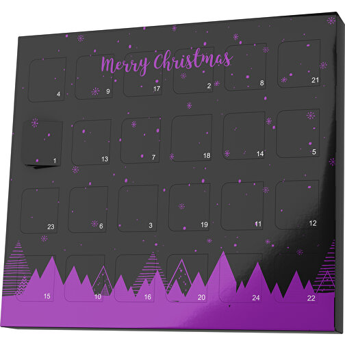 XS Adventskalender Weihnachtswald , Brandt, schwarz / dunkelmagenta, Vollkartonhülle, weiss, 1,60cm x 12,00cm x 14,00cm (Länge x Höhe x Breite), Bild 1