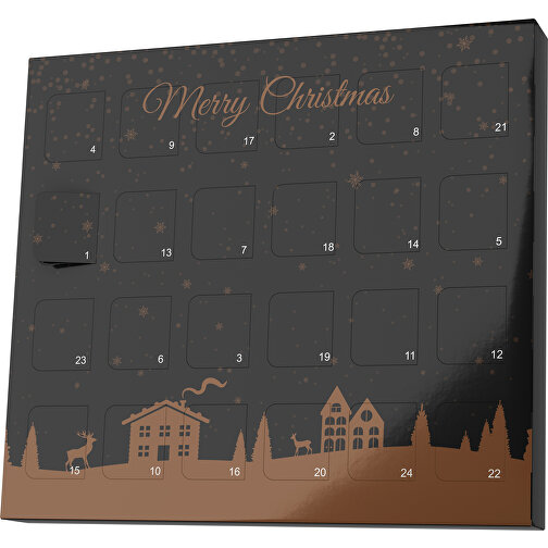 XS Adventskalender Weihnachtsdorf , M&M\'s, schwarz / dunkelbraun, Vollkartonhülle, weiss, 1,60cm x 12,00cm x 14,00cm (Länge x Höhe x Breite), Bild 1