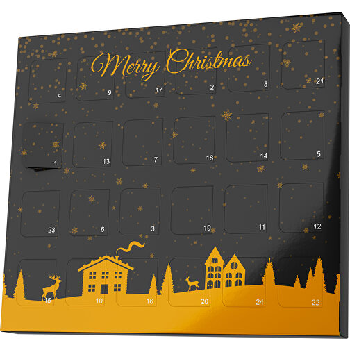 XS Adventskalender Weihnachtsdorf , M&M\'s, schwarz / kürbisorange, Vollkartonhülle, weiss, 1,60cm x 12,00cm x 14,00cm (Länge x Höhe x Breite), Bild 1