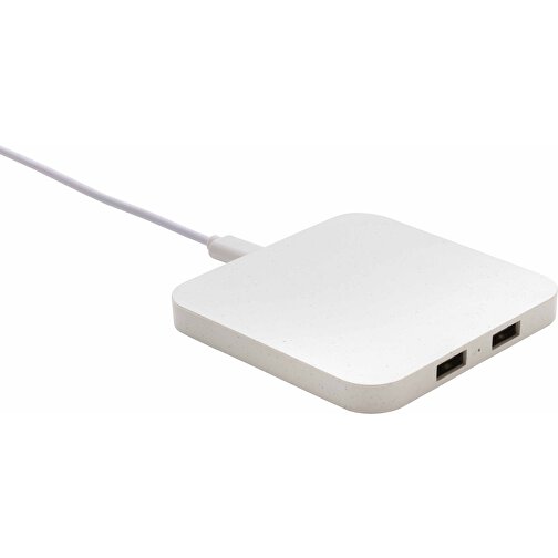10W Wireless Charger Aus RSC Recycl. Kunststoff Mit Dual-USB, Weiß , weiß, ABS - recycelt, 8,50cm x 8,50cm (Länge x Höhe), Bild 1