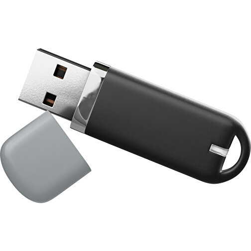 USB-Stick StylishDrive 2.0 , schwarz / silber MB , 65 GB , Gummiplastik, Kunststoff MB , 6,20cm x 0,75cm x 2,00cm (Länge x Höhe x Breite), Bild 1