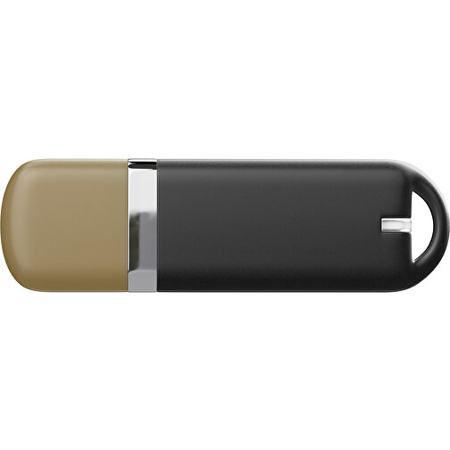 USB-Stick StylishDrive 2.0 , schwarz / gold MB , 65 GB , Gummiplastik, Kunststoff MB , 6,20cm x 0,75cm x 2,00cm (Länge x Höhe x Breite), Bild 2