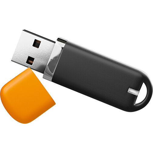 USB-Stick StylishDrive 2.0 , schwarz / gelborange MB , 65 GB , Gummiplastik, Kunststoff MB , 6,20cm x 0,75cm x 2,00cm (Länge x Höhe x Breite), Bild 1