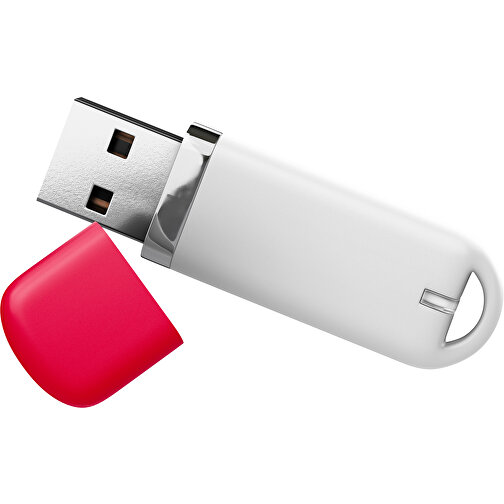 USB-Stick StylishDrive 2.0 , weiß / ampelrot MB , 65 GB , Gummiplastik, Kunststoff MB , 6,20cm x 0,75cm x 2,00cm (Länge x Höhe x Breite), Bild 1