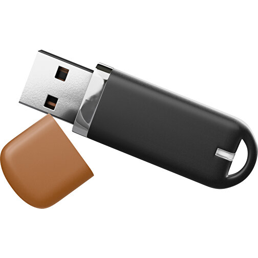 USB-Stick StylishDrive 2.0 , schwarz / braun MB , 32 GB , Gummiplastik, Kunststoff MB , 6,20cm x 0,75cm x 2,00cm (Länge x Höhe x Breite), Bild 1