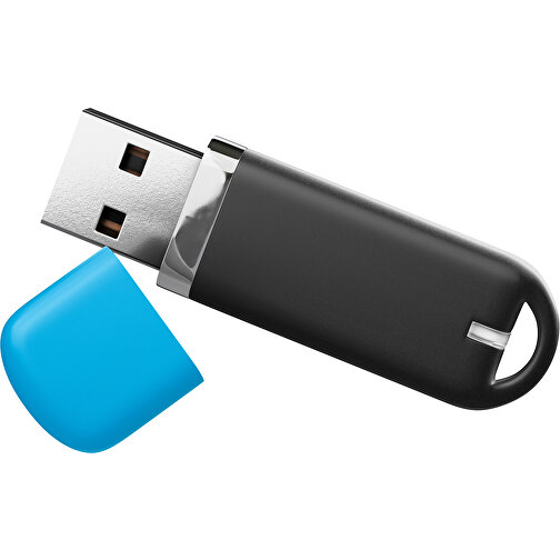 USB-Stick StylishDrive 2.0 , schwarz / himmelblau MB , 32 GB , Gummiplastik, Kunststoff MB , 6,20cm x 0,75cm x 2,00cm (Länge x Höhe x Breite), Bild 1