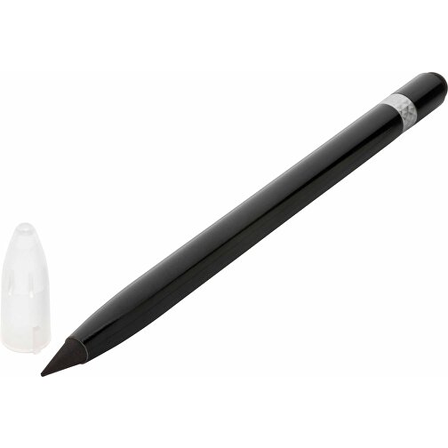 Tintenloser Stift Aus Aluminium Mit Radiergummi, Schwarz , schwarz, Aluminium, 14,50cm (Höhe), Bild 1