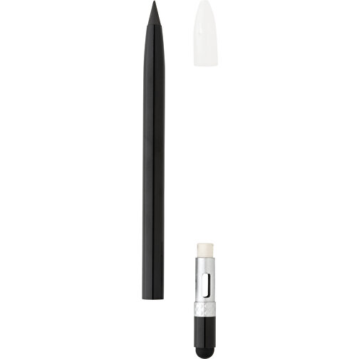 Tintenloser Stift Aus Aluminium Mit Radiergummi, Schwarz , schwarz, Aluminium, 14,50cm (Höhe), Bild 3