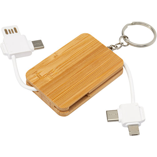 Câble de chargement Reel porte-clés en bambou rétractable 6-en-1, Image 1
