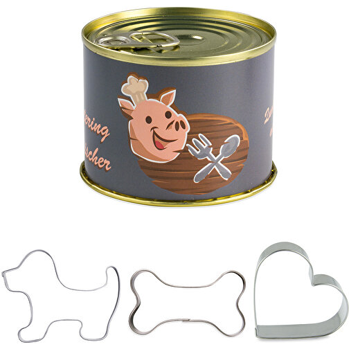 Backförmchen-Konserve - Hund + Knochen + Herz , individuell, Edelstahl, Kunststoff, Papier, 10,00cm (Höhe), Bild 1