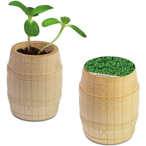 Mini-tonneau en bois avec graines - Cresson de jardin, gravure laser, Image 1