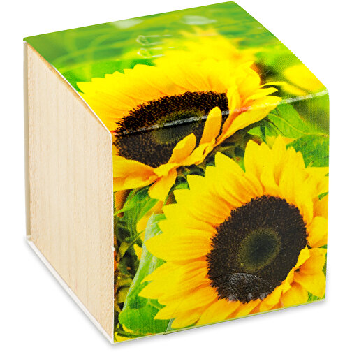 Pflanz-Holz - Standardmotiv - Sonnenblume - Ohne Lasergravur , Papier, Holz, Erde, Saatgut, 4,00cm x 4,00cm x 4,00cm (Länge x Höhe x Breite), Bild 3