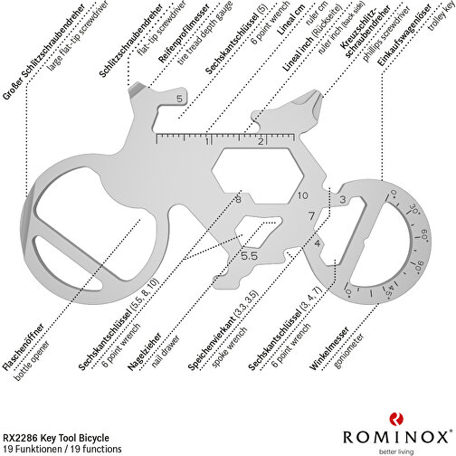 ROMINOX® Key Tool Bicycle / Fahrrad (19 Funktionen) , Edelstahl, 7,00cm x 0,23cm x 3,20cm (Länge x Höhe x Breite), Bild 8