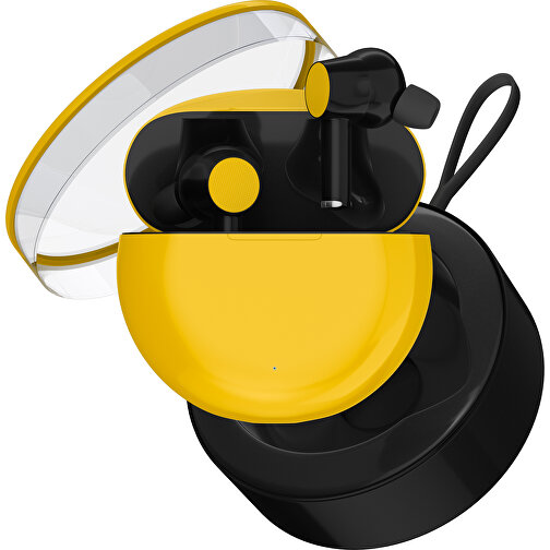 True-Wireless In-Ear Kopfhörer Truly , sonnengelb / schwarz, Kunststoff, 6,00cm x 3,00cm x 6,00cm (Länge x Höhe x Breite), Bild 2