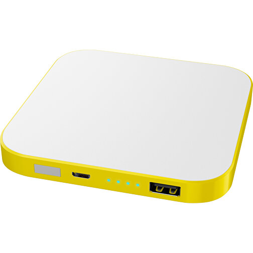 Kabellose Powerbank LuxWire Mit LED-Logo , weiß / gelb, Kunststoff, 9,00cm x 2,00cm x 9,00cm (Länge x Höhe x Breite), Bild 1