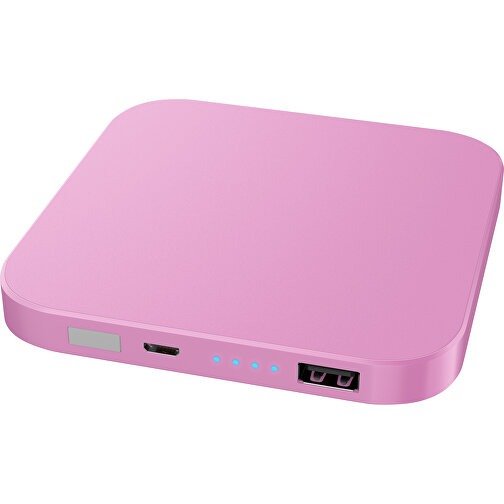 Kabellose Powerbank LuxWire Mit LED-Logo , rosa / rosa, Kunststoff, 9,00cm x 2,00cm x 9,00cm (Länge x Höhe x Breite), Bild 1