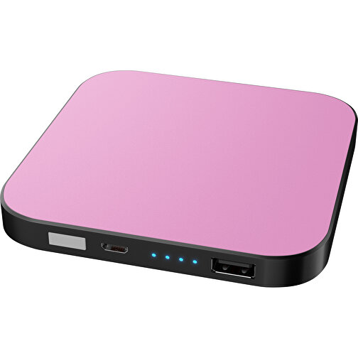 Kabellose Powerbank LuxWire Mit LED-Logo , rosa / schwarz, Kunststoff, 9,00cm x 2,00cm x 9,00cm (Länge x Höhe x Breite), Bild 1