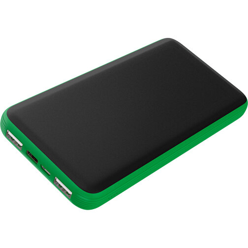 Duale Powerbank CustomColor Ink. Wireless Charger , schwarz / grün, ABS-Kunststoff, Polycarbonat (PC), 15,30cm x 1,20cm x 7,60cm (Länge x Höhe x Breite), Bild 1