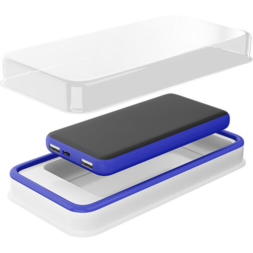 Duale Powerbank CustomColor Ink. Wireless Charger , schwarz / blau, ABS-Kunststoff, Polycarbonat (PC), 15,30cm x 1,20cm x 7,60cm (Länge x Höhe x Breite), Bild 2
