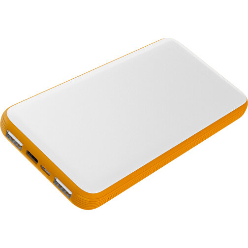 Duale Powerbank CustomColor Ink. Wireless Charger , weiß / kürbisorange, ABS-Kunststoff, Polycarbonat (PC), 15,30cm x 1,20cm x 7,60cm (Länge x Höhe x Breite), Bild 1