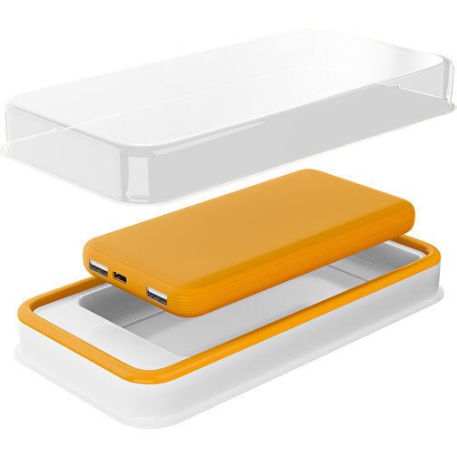 Duale Powerbank CustomColor Ink. Wireless Charger , kürbisorange, ABS-Kunststoff, Polycarbonat (PC), 15,30cm x 1,20cm x 7,60cm (Länge x Höhe x Breite), Bild 2