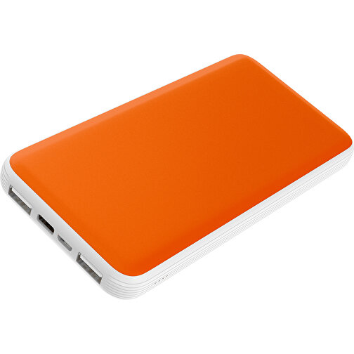 Duale Powerbank CustomColor Ink. Wireless Charger , orange / weiß, ABS-Kunststoff, Polycarbonat (PC), 15,30cm x 1,20cm x 7,60cm (Länge x Höhe x Breite), Bild 1