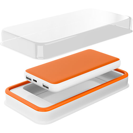 Duale Powerbank CustomColor Ink. Wireless Charger , orange / weiß, ABS-Kunststoff, Polycarbonat (PC), 15,30cm x 1,20cm x 7,60cm (Länge x Höhe x Breite), Bild 2