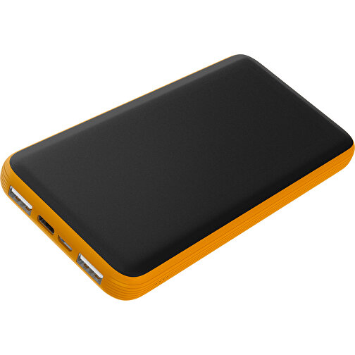 Duale Powerbank CustomColor Ink. Wireless Charger , schwarz / kürbisorange, ABS-Kunststoff, Polycarbonat (PC), 15,30cm x 1,20cm x 7,60cm (Länge x Höhe x Breite), Bild 1