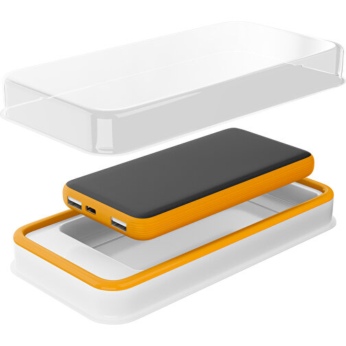 Duale Powerbank CustomColor Ink. Wireless Charger , schwarz / kürbisorange, ABS-Kunststoff, Polycarbonat (PC), 15,30cm x 1,20cm x 7,60cm (Länge x Höhe x Breite), Bild 2