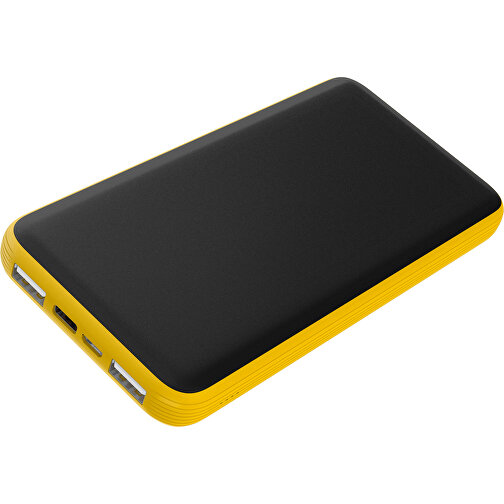 Duale Powerbank CustomColor Ink. Wireless Charger , schwarz / sonnengelb, ABS-Kunststoff, Polycarbonat (PC), 15,30cm x 1,20cm x 7,60cm (Länge x Höhe x Breite), Bild 1