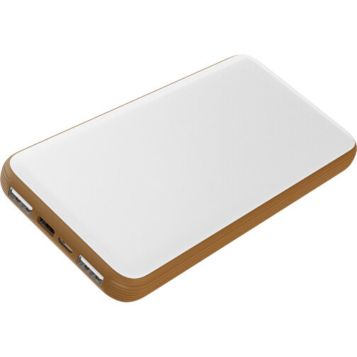 Duale Powerbank CustomColor Ink. Wireless Charger , weiß / erdbraun, ABS-Kunststoff, Polycarbonat (PC), 15,30cm x 1,20cm x 7,60cm (Länge x Höhe x Breite), Bild 1