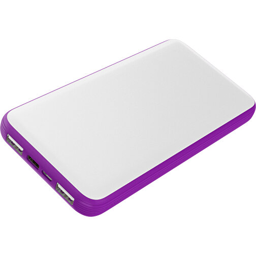 Duale Powerbank CustomColor Ink. Wireless Charger , weiß / dunkelmagenta, ABS-Kunststoff, Polycarbonat (PC), 15,30cm x 1,20cm x 7,60cm (Länge x Höhe x Breite), Bild 1