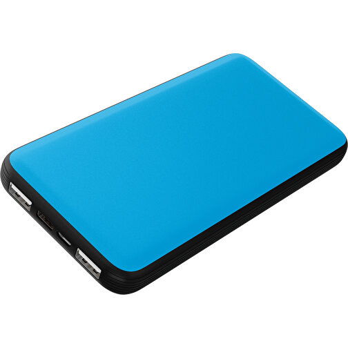 Duale Powerbank CustomColor Ink. Wireless Charger , himmelblau / schwarz, ABS-Kunststoff, Polycarbonat (PC), 15,30cm x 1,20cm x 7,60cm (Länge x Höhe x Breite), Bild 1