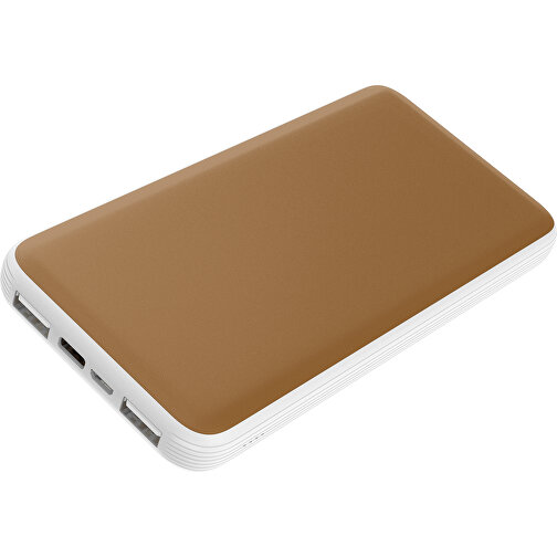 Duale Powerbank CustomColor Ink. Wireless Charger , erdbraun / weiß, ABS-Kunststoff, Polycarbonat (PC), 15,30cm x 1,20cm x 7,60cm (Länge x Höhe x Breite), Bild 1