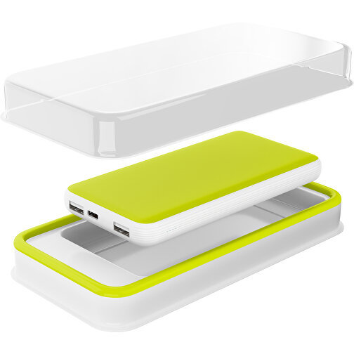 Duale Powerbank CustomColor Ink. Wireless Charger , hellgrün / weiß, ABS-Kunststoff, Polycarbonat (PC), 15,30cm x 1,20cm x 7,60cm (Länge x Höhe x Breite), Bild 2