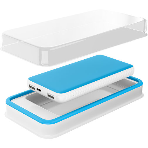 Duale Powerbank CustomColor Ink. Wireless Charger , himmelblau / weiß, ABS-Kunststoff, Polycarbonat (PC), 15,30cm x 1,20cm x 7,60cm (Länge x Höhe x Breite), Bild 2