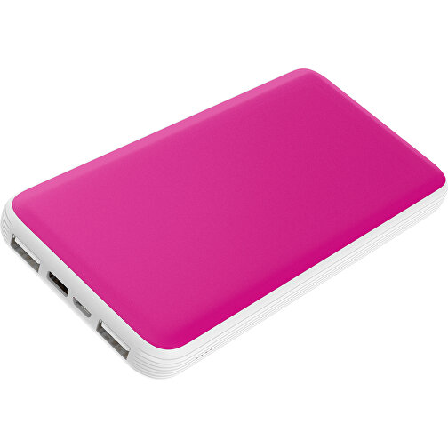 Duale Powerbank CustomColor Ink. Wireless Charger , pink / weiß, ABS-Kunststoff, Polycarbonat (PC), 15,30cm x 1,20cm x 7,60cm (Länge x Höhe x Breite), Bild 1