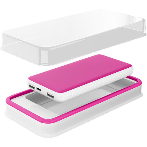 Duale Powerbank CustomColor Ink. Wireless Charger , pink / weiß, ABS-Kunststoff, Polycarbonat (PC), 15,30cm x 1,20cm x 7,60cm (Länge x Höhe x Breite), Bild 2