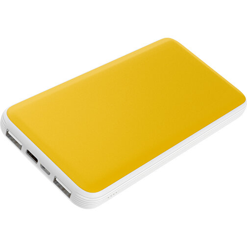 Duale Powerbank CustomColor Ink. Wireless Charger , sonnengelb / weiß, ABS-Kunststoff, Polycarbonat (PC), 15,30cm x 1,20cm x 7,60cm (Länge x Höhe x Breite), Bild 1