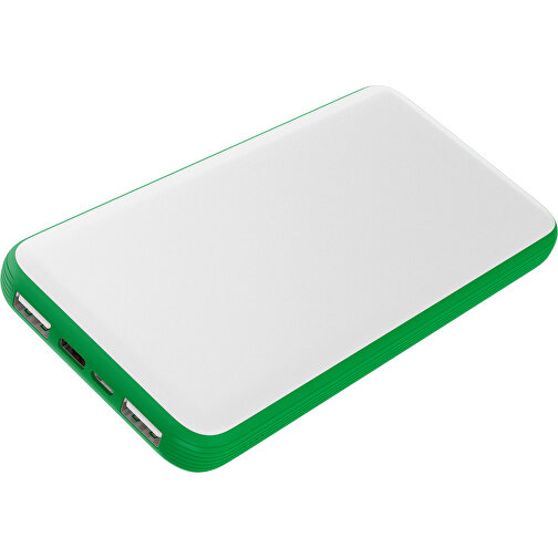 Duale Powerbank CustomColor Ink. Wireless Charger , weiß / grün, ABS-Kunststoff, Polycarbonat (PC), 15,30cm x 1,20cm x 7,60cm (Länge x Höhe x Breite), Bild 1